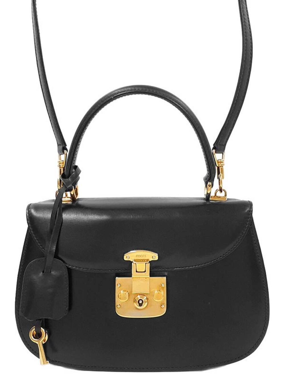 Gucci black leather Lady Lock top handle bag pushlock